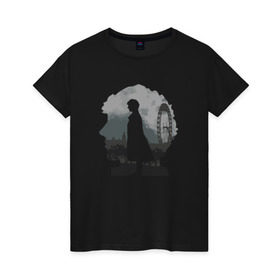 Женская футболка хлопок с принтом Sherlock World в Тюмени, 100% хлопок | прямой крой, круглый вырез горловины, длина до линии бедер, слегка спущенное плечо | англия | британия | детектив | холмс | шерлок