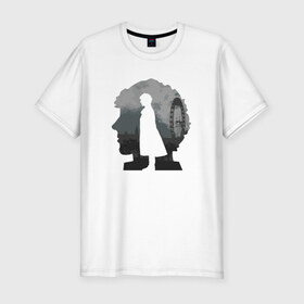 Мужская футболка премиум с принтом Sherlock World в Тюмени, 92% хлопок, 8% лайкра | приталенный силуэт, круглый вырез ворота, длина до линии бедра, короткий рукав | англия | британия | детектив | холмс | шерлок