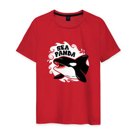 Мужская футболка хлопок с принтом Морская панда в Тюмени, 100% хлопок | прямой крой, круглый вырез горловины, длина до линии бедер, слегка спущенное плечо. | Тематика изображения на принте: panda | животные | касатка | море | океан | рыба