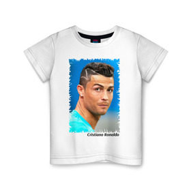 Детская футболка хлопок с принтом Cristiano Ronaldo в Тюмени, 100% хлопок | круглый вырез горловины, полуприлегающий силуэт, длина до линии бедер | cristiano ronaldo | криштиану роналду | лига чемпионов | мю | португалия | реал мадрид | футбол