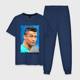 Мужская пижама хлопок с принтом Cristiano Ronaldo в Тюмени, 100% хлопок | брюки и футболка прямого кроя, без карманов, на брюках мягкая резинка на поясе и по низу штанин
 | cristiano ronaldo | криштиану роналду | лига чемпионов | мю | португалия | реал мадрид | футбол