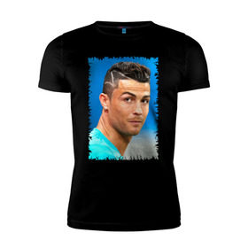 Мужская футболка премиум с принтом Cristiano Ronaldo в Тюмени, 92% хлопок, 8% лайкра | приталенный силуэт, круглый вырез ворота, длина до линии бедра, короткий рукав | Тематика изображения на принте: cristiano ronaldo | криштиану роналду | лига чемпионов | мю | португалия | реал мадрид | футбол
