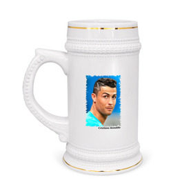 Кружка пивная с принтом Cristiano Ronaldo в Тюмени,  керамика (Материал выдерживает высокую температуру, стоит избегать резкого перепада температур) |  объем 630 мл | cristiano ronaldo | криштиану роналду | лига чемпионов | мю | португалия | реал мадрид | футбол