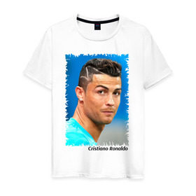 Мужская футболка хлопок с принтом Cristiano Ronaldo в Тюмени, 100% хлопок | прямой крой, круглый вырез горловины, длина до линии бедер, слегка спущенное плечо. | Тематика изображения на принте: cristiano ronaldo | криштиану роналду | лига чемпионов | мю | португалия | реал мадрид | футбол