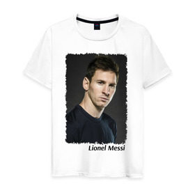 Мужская футболка хлопок с принтом Lionel Messi в Тюмени, 100% хлопок | прямой крой, круглый вырез горловины, длина до линии бедер, слегка спущенное плечо. | lionel messi | аргентина | барселона | лига чемпионов | лионель месси | футбол