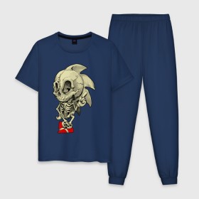 Мужская пижама хлопок с принтом Sonic skeleton в Тюмени, 100% хлопок | брюки и футболка прямого кроя, без карманов, на брюках мягкая резинка на поясе и по низу штанин
 | скелет