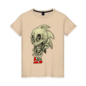 Женская футболка хлопок с принтом Sonic skeleton в Тюмени, 100% хлопок | прямой крой, круглый вырез горловины, длина до линии бедер, слегка спущенное плечо | скелет