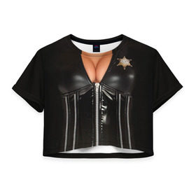Женская футболка 3D укороченная с принтом Костюм шерифа в Тюмени, 100% полиэстер | круглая горловина, длина футболки до линии талии, рукава с отворотами | год | грудь | костюм | новый | ролевые | тело | шериф