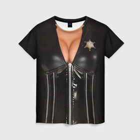 Женская футболка 3D с принтом Костюм шерифа в Тюмени, 100% полиэфир ( синтетическое хлопкоподобное полотно) | прямой крой, круглый вырез горловины, длина до линии бедер | год | грудь | костюм | новый | ролевые | тело | шериф