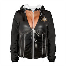 Женская куртка 3D с принтом Костюм шерифа в Тюмени, ткань верха — 100% полиэстер, подклад — флис | прямой крой, подол и капюшон оформлены резинкой с фиксаторами, два кармана без застежек по бокам, один большой потайной карман на груди. Карман на груди застегивается на липучку | год | грудь | костюм | новый | ролевые | тело | шериф