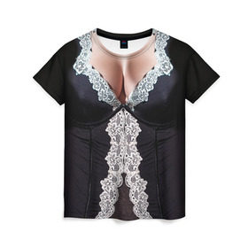 Женская футболка 3D с принтом Костюм горничной в Тюмени, 100% полиэфир ( синтетическое хлопкоподобное полотно) | прямой крой, круглый вырез горловины, длина до линии бедер | год | горничная | грудь | домработница | костюм | новый | ролевые | тело