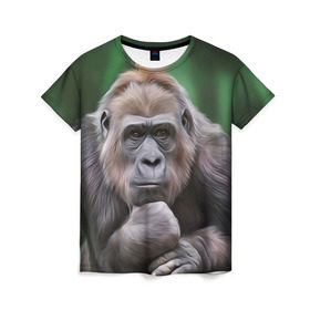 Женская футболка 3D с принтом Обезьяна в Тюмени, 100% полиэфир ( синтетическое хлопкоподобное полотно) | прямой крой, круглый вырез горловины, длина до линии бедер | Тематика изображения на принте: 2016 | мартышка | обезьяна | с новым годом | символ нг