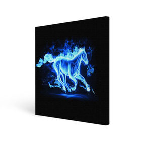 Холст квадратный с принтом Ледяной конь в Тюмени, 100% ПВХ |  | арт | лёд | лошадь | огонь | пламя