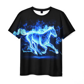 Мужская футболка 3D с принтом Ледяной конь в Тюмени, 100% полиэфир | прямой крой, круглый вырез горловины, длина до линии бедер | арт | лёд | лошадь | огонь | пламя
