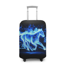 Чехол для чемодана 3D с принтом Ледяной конь в Тюмени, 86% полиэфир, 14% спандекс | двустороннее нанесение принта, прорези для ручек и колес | арт | лёд | лошадь | огонь | пламя