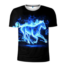 Мужская футболка 3D спортивная с принтом Ледяной конь в Тюмени, 100% полиэстер с улучшенными характеристиками | приталенный силуэт, круглая горловина, широкие плечи, сужается к линии бедра | арт | лёд | лошадь | огонь | пламя