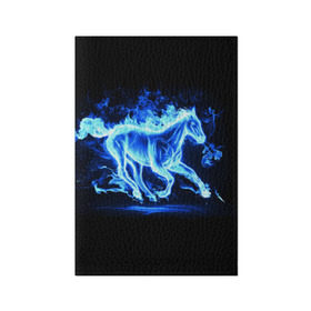 Обложка для паспорта матовая кожа с принтом Ледяной конь в Тюмени, натуральная матовая кожа | размер 19,3 х 13,7 см; прозрачные пластиковые крепления | Тематика изображения на принте: арт | лёд | лошадь | огонь | пламя