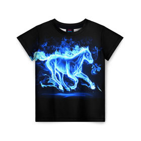 Детская футболка 3D с принтом Ледяной конь в Тюмени, 100% гипоаллергенный полиэфир | прямой крой, круглый вырез горловины, длина до линии бедер, чуть спущенное плечо, ткань немного тянется | арт | лёд | лошадь | огонь | пламя