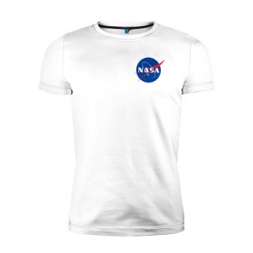 Мужская футболка премиум с принтом NASA в Тюмени, 92% хлопок, 8% лайкра | приталенный силуэт, круглый вырез ворота, длина до линии бедра, короткий рукав | Тематика изображения на принте: астронавты | космос | наса
