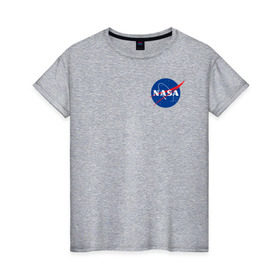 Женская футболка хлопок с принтом NASA в Тюмени, 100% хлопок | прямой крой, круглый вырез горловины, длина до линии бедер, слегка спущенное плечо | астронавты | космос | наса