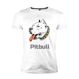Мужская футболка премиум с принтом Питбуль в Тюмени, 92% хлопок, 8% лайкра | приталенный силуэт, круглый вырез ворота, длина до линии бедра, короткий рукав | пес | собака
