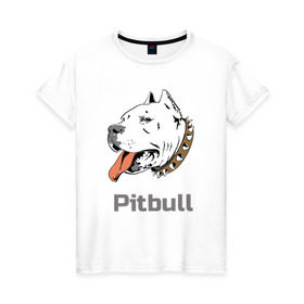 Женская футболка хлопок с принтом Питбуль в Тюмени, 100% хлопок | прямой крой, круглый вырез горловины, длина до линии бедер, слегка спущенное плечо | пес | собака