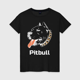 Женская футболка хлопок с принтом Питбуль (Pitbull) в Тюмени, 100% хлопок | прямой крой, круглый вырез горловины, длина до линии бедер, слегка спущенное плечо | 