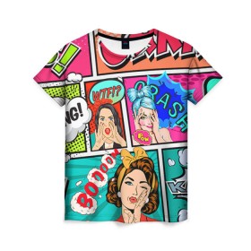 Женская футболка 3D с принтом POP ART в Тюмени, 100% полиэфир ( синтетическое хлопкоподобное полотно) | прямой крой, круглый вырез горловины, длина до линии бедер | bang | omg | pop art | wtf | арт | поп | ретро | уорхол | энди