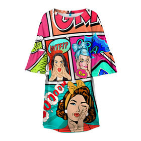 Детское платье 3D с принтом POP ART в Тюмени, 100% полиэстер | прямой силуэт, чуть расширенный к низу. Круглая горловина, на рукавах — воланы | bang | omg | pop art | wtf | арт | поп | ретро | уорхол | энди