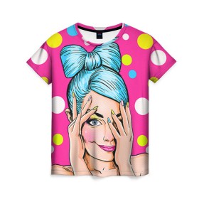Женская футболка 3D с принтом POP ART в Тюмени, 100% полиэфир ( синтетическое хлопкоподобное полотно) | прямой крой, круглый вырез горловины, длина до линии бедер | omg | pop art | арт | поп | ретро | уорхол | энди