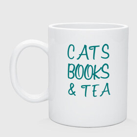 Кружка с принтом CATS, BOOKS & TEA в Тюмени, керамика | объем — 330 мл, диаметр — 80 мм. Принт наносится на бока кружки, можно сделать два разных изображения | books  tea книги коты кисы чай кофе | cats
