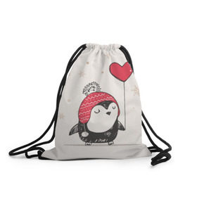 Рюкзак-мешок 3D с принтом Пингвин с шариком в Тюмени, 100% полиэстер | плотность ткани — 200 г/м2, размер — 35 х 45 см; лямки — толстые шнурки, застежка на шнуровке, без карманов и подкладки | Тематика изображения на принте: пингвин