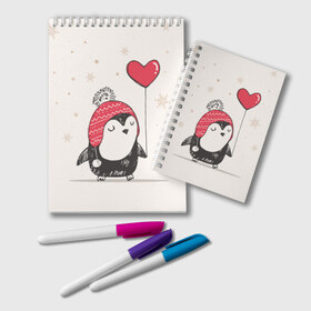 Блокнот с принтом Пингвин с шариком в Тюмени, 100% бумага | 48 листов, плотность листов — 60 г/м2, плотность картонной обложки — 250 г/м2. Листы скреплены удобной пружинной спиралью. Цвет линий — светло-серый
 | Тематика изображения на принте: пингвин
