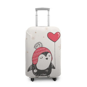 Чехол для чемодана 3D с принтом Пингвин с шариком в Тюмени, 86% полиэфир, 14% спандекс | двустороннее нанесение принта, прорези для ручек и колес | Тематика изображения на принте: пингвин