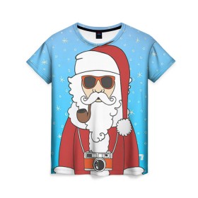 Женская футболка 3D с принтом Дед мороз в Тюмени, 100% полиэфир ( синтетическое хлопкоподобное полотно) | прямой крой, круглый вырез горловины, длина до линии бедер | 2016 | christmas | hipster | new year | дед мороз | животные | нг | новый год | рождество | с новым годом | санта | хипстер