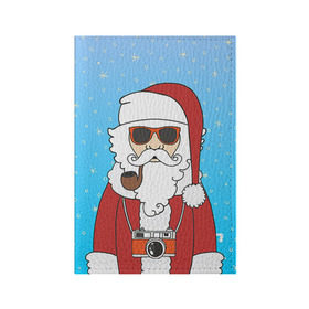 Обложка для паспорта матовая кожа с принтом Дед мороз в Тюмени, натуральная матовая кожа | размер 19,3 х 13,7 см; прозрачные пластиковые крепления | 2016 | christmas | hipster | new year | дед мороз | животные | нг | новый год | рождество | с новым годом | санта | хипстер