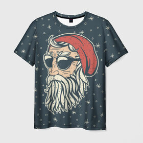 Мужская футболка 3D с принтом Санта хипстер в Тюмени, 100% полиэфир | прямой крой, круглый вырез горловины, длина до линии бедер | 2016 | christmas | hipster | new year | дед мороз | нг | новый год | рождество | с новым годом | санта | хипстер