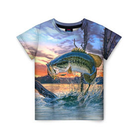 Детская футболка 3D с принтом Рыба в Тюмени, 100% гипоаллергенный полиэфир | прямой крой, круглый вырез горловины, длина до линии бедер, чуть спущенное плечо, ткань немного тянется | fishing | рыба | рыбак | рыбалка | туризм