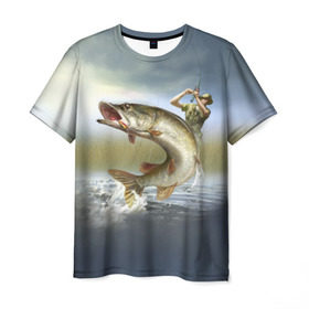 Мужская футболка 3D с принтом Щука в Тюмени, 100% полиэфир | прямой крой, круглый вырез горловины, длина до линии бедер | Тематика изображения на принте: fishing | рыба | рыбак | рыбалка | туризм | щука