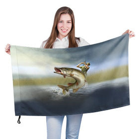 Флаг 3D с принтом Щука в Тюмени, 100% полиэстер | плотность ткани — 95 г/м2, размер — 67 х 109 см. Принт наносится с одной стороны | fishing | рыба | рыбак | рыбалка | туризм | щука