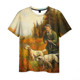 Мужская футболка 3D с принтом Охота в Тюмени, 100% полиэфир | прямой крой, круглый вырез горловины, длина до линии бедер | hunting | камуфляж | охота | охотник | собака | туризм