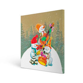Холст квадратный с принтом Снеговики в Тюмени, 100% ПВХ |  | 2016 | год | новый | открытка | ретро | с новым годом | снеговик | советский | ссср