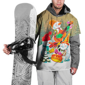 Накидка на куртку 3D с принтом Снеговики в Тюмени, 100% полиэстер |  | Тематика изображения на принте: 2016 | год | новый | открытка | ретро | с новым годом | снеговик | советский | ссср