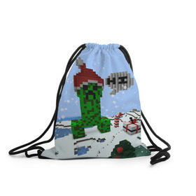Рюкзак-мешок 3D с принтом Minecraft в Тюмени, 100% полиэстер | плотность ткани — 200 г/м2, размер — 35 х 45 см; лямки — толстые шнурки, застежка на шнуровке, без карманов и подкладки | creeper | крипер | майнкрафт | новогодний