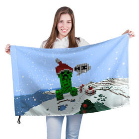 Флаг 3D с принтом Minecraft в Тюмени, 100% полиэстер | плотность ткани — 95 г/м2, размер — 67 х 109 см. Принт наносится с одной стороны | creeper | крипер | майнкрафт | новогодний