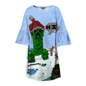 Детское платье 3D с принтом Minecraft в Тюмени, 100% полиэстер | прямой силуэт, чуть расширенный к низу. Круглая горловина, на рукавах — воланы | Тематика изображения на принте: creeper | крипер | майнкрафт | новогодний