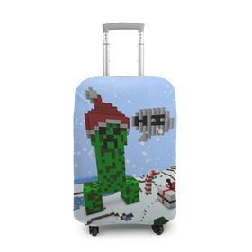Чехол для чемодана 3D с принтом Minecraft в Тюмени, 86% полиэфир, 14% спандекс | двустороннее нанесение принта, прорези для ручек и колес | creeper | крипер | майнкрафт | новогодний