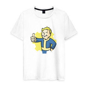 Мужская футболка хлопок с принтом Vault Boy в Тюмени, 100% хлопок | прямой крой, круглый вырез горловины, длина до линии бедер, слегка спущенное плечо. | boy | fallout | pip | vault | vault boyубежище | фаллаут