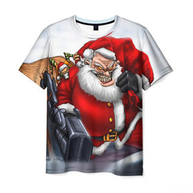 Мужская футболка 3D с принтом Дед мороз рокер в Тюмени, 100% полиэфир | прямой крой, круглый вырез горловины, длина до линии бедер | Тематика изображения на принте: heavy metal | rock | santa claus | дед мороз | рок | с новым годом | санта | санта клаус