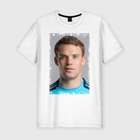 Мужская футболка премиум с принтом Manuel Neuer (retro style) в Тюмени, 92% хлопок, 8% лайкра | приталенный силуэт, круглый вырез ворота, длина до линии бедра, короткий рукав | бавария
